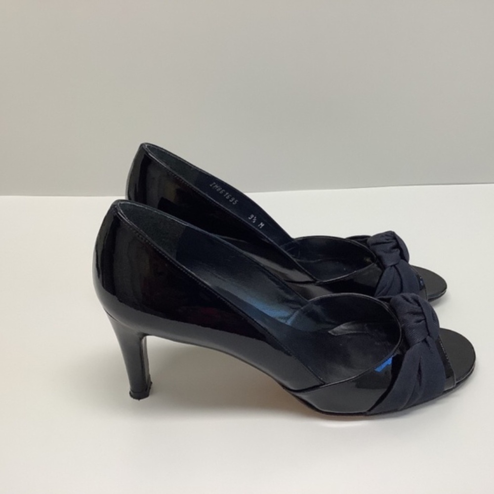 Stuart Weitzman Black Patent Leather Peep Toe Pumps Heels Size 9.5 - Picture 2 of 6